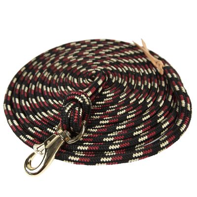 Kensington Clinician Equine Training Lead/Lunge Rope  25ft Heavy Duty Braided Horse Lead with Swivel Bull Snap | Color: Black w/Tan & Brick