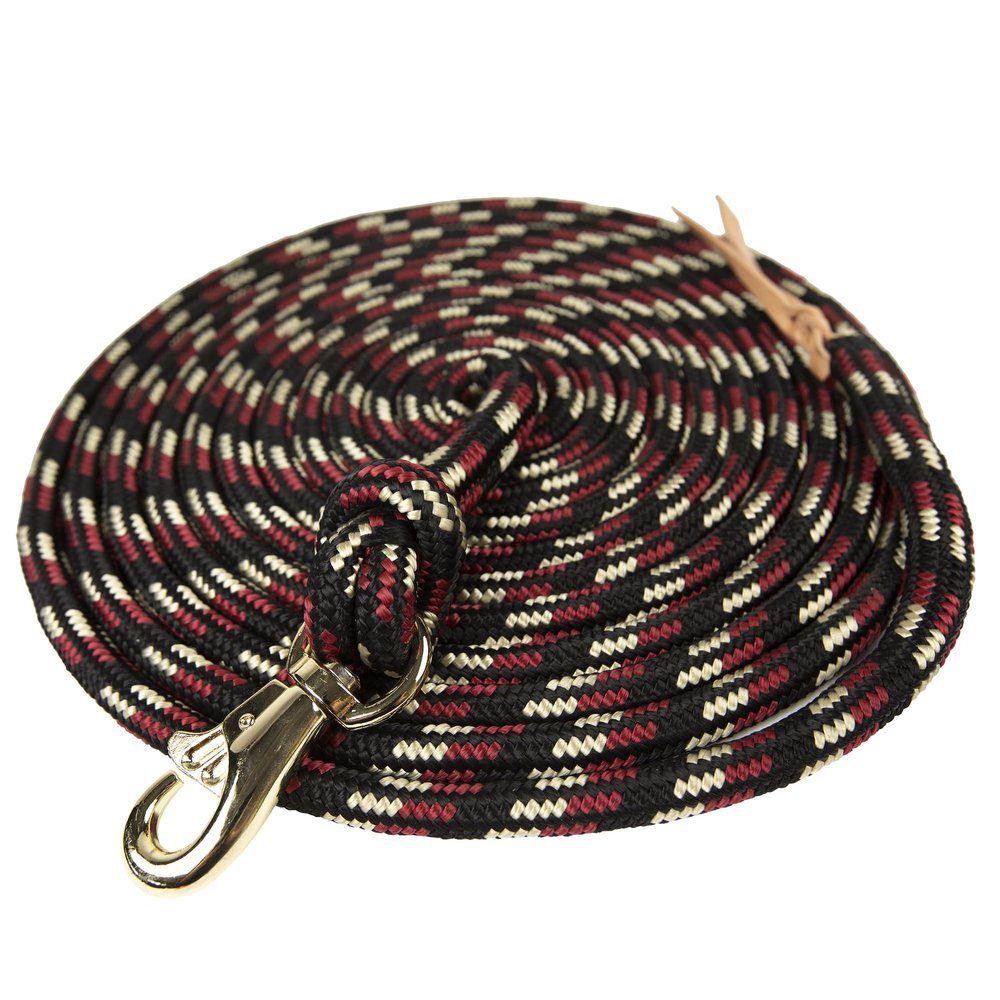 Kensington Clinician Equine Training Lead/Lunge Rope 25ft Heavy Duty Braided Horse Lead with Swivel Bull Snap | Color: Black w/Tan & Brick