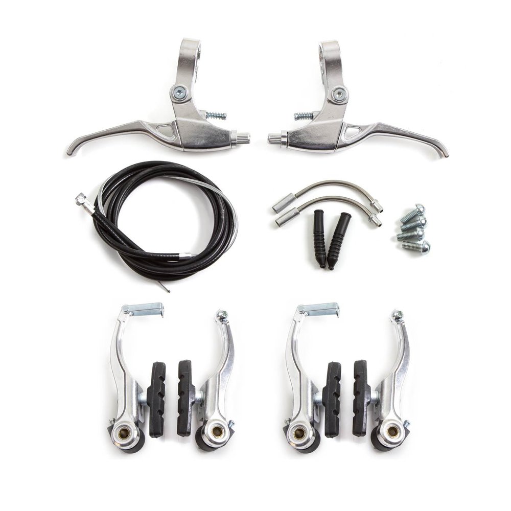 Clarks 115 V-Brake Caliper Set - Silver, Modern, Easy to Install, Alloy, Stainless Steel, 100% Stainless Steel, 1 Count, Rectangular, Polished, Front & Rear, Lever, Bike Brake Set