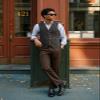 Aesido Casual Men's Vest for Wedding Plaid Soft Wool Tweed Waistcoat for Groosmen Best Man Green XL view 3