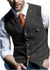 Aesido Casual Men's Vest for Wedding Plaid Soft Wool Tweed Waistcoat for Groosmen Best Man Black XXXL view 1