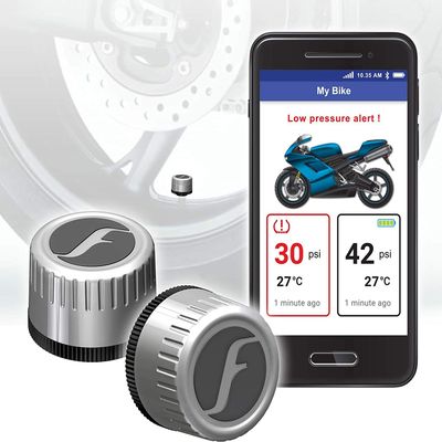 FOBO Bike 2 TPMS (Silver) - Wireless Tire Pressure Monitoring System with Bluetooth 5.0 | Real-Time Tire Pressure Sensor | Easy DIY Installation for Motorcycle | Compatible with iOS & Android
