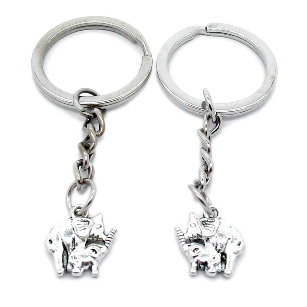 100 Items Metal Keychain Keyring Key Tags Chains Rings Jewelry Bag Charms O2JI8 Mother Child Parent Elephant