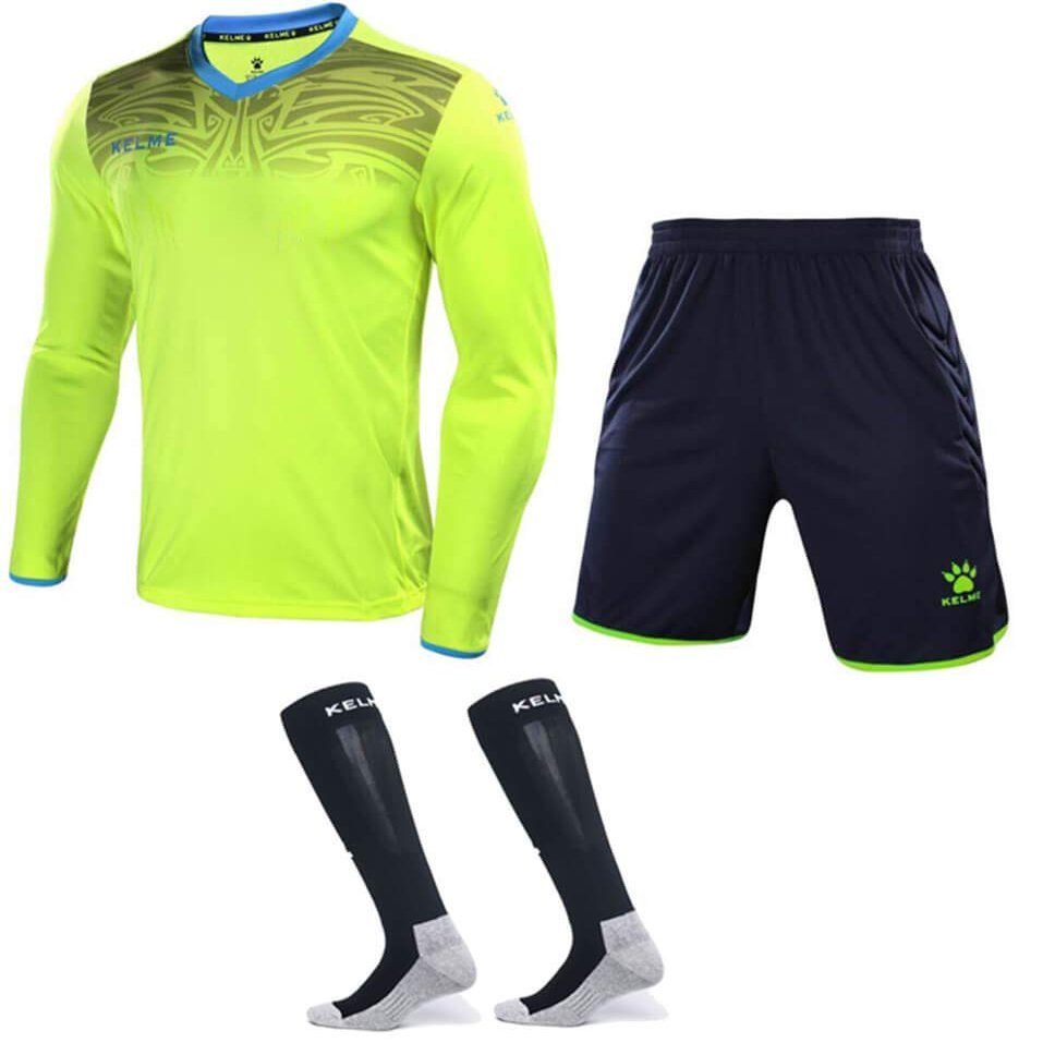 KELME Soccer Goalkeeper Jersey Uniform Kit - Mens Padded Football Goalie Jersey - Padded Shirt, Shorts and Socks Kids and Adult Sizes (Kids 12, Yellow)