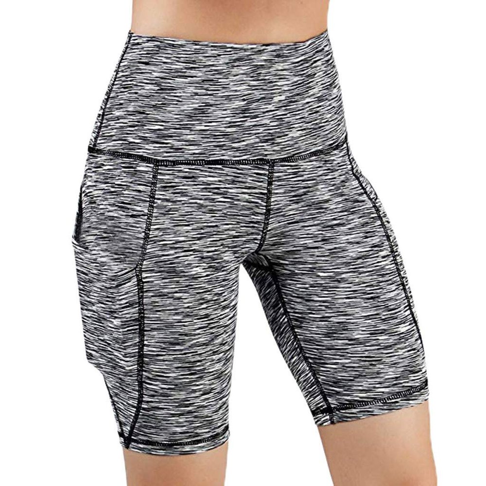 JOFOW Womens Cycling Shorts Solid Skinny Stretch Side Pocket Leggings Thigh Length Slim Workout Fitness Sports Mini Pants (S,Gray)
