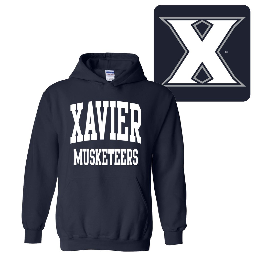 AH46 - Xavier Musketeers Front And Back Print HOODIE - X-Large - Navy