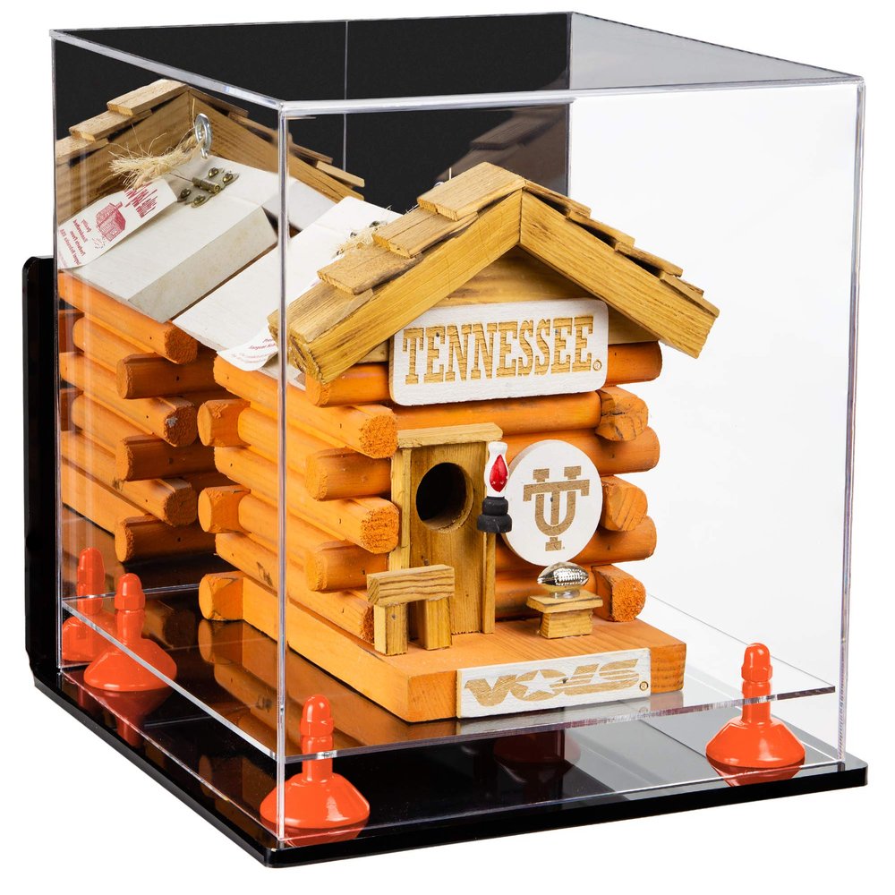Better Display Cases Versatile Acrylic Display Case - Medium Square Box with Mirror, Wall Mount, Orange Risers and Clear Base 10" x 10" x 10" (A028-OR)