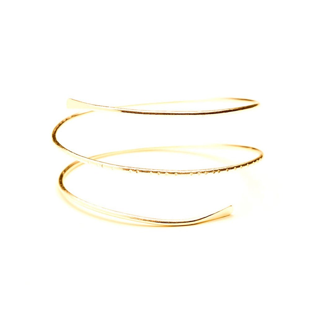 HUNO Minimalist Metal Punk Spiral Coil Upper Arm Cuff Open Arm Bracelet Armlet Adjustable Hammered Wrap Armband Bangle for Women-spiral gold