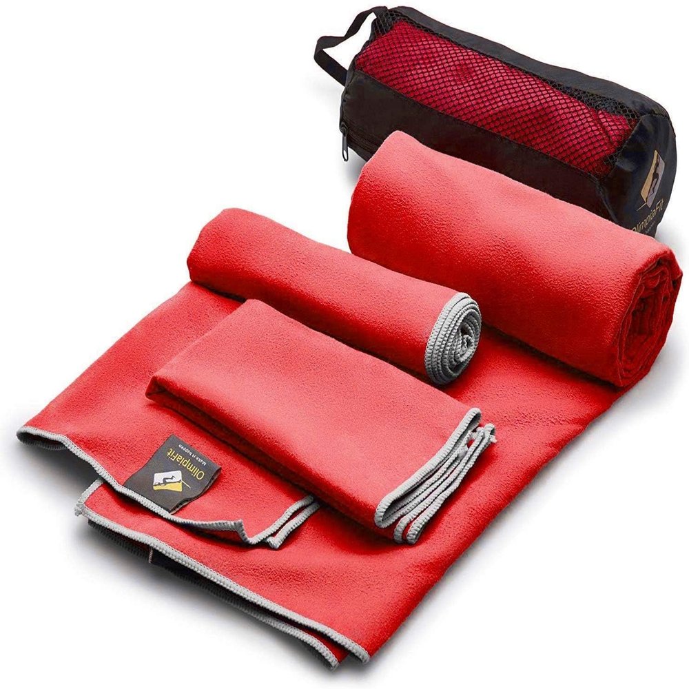 OlimpiaFit Quick Dry Towel - 3 Size Pack of Lightweight Microfiber Travel Towels w/Bag - Fast Drying Towel Set for Camping, Beach, Gym, Backpacking, Sports, Yoga & Swim Use