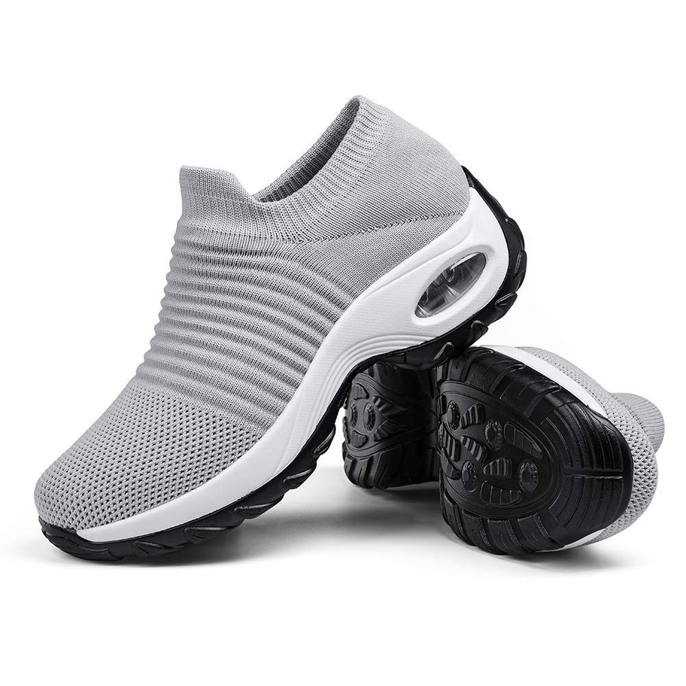 Women's Breathable Walking Tennis Shoes - Casual Slip on Sock Sneakers Nursing Work Shoes Platform Pure Grey,10