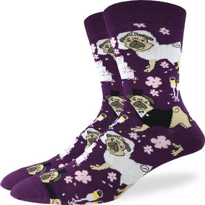 Good Luck Sock Men's Wedding Pugs Dog Socks, Adult, Shoe Size 7-12