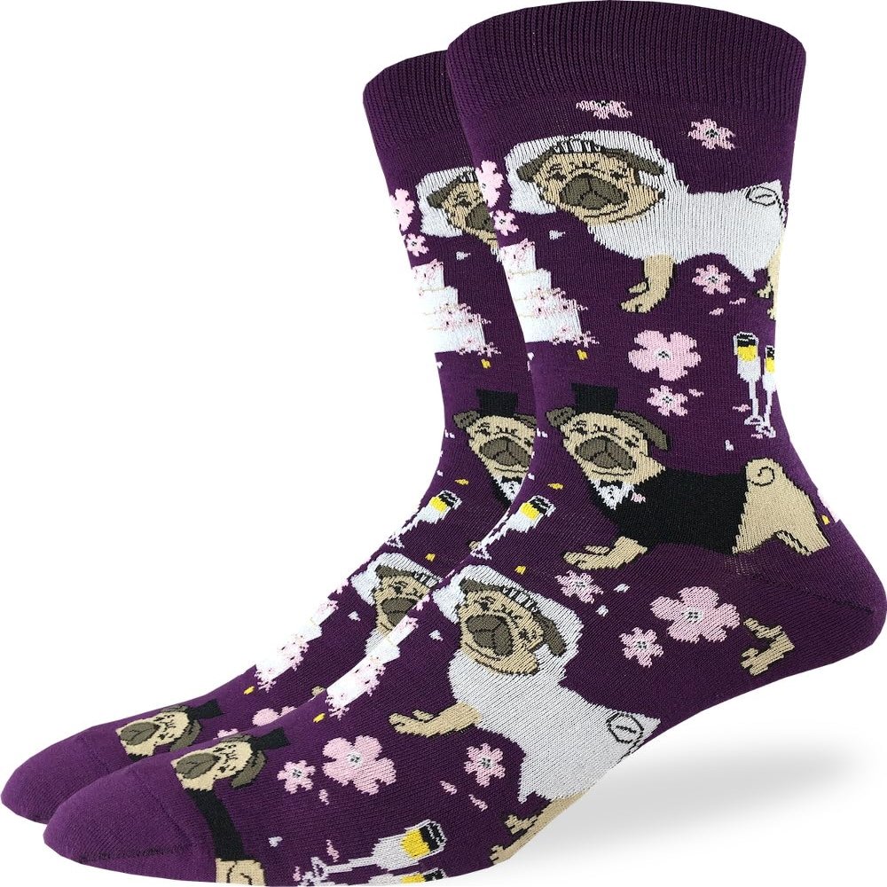 Good Luck Sock Men's Wedding Pugs Dog Socks, Adult, Shoe Size 7-12