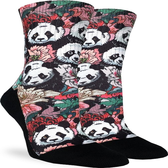Good Luck Sock Women's Floral Pandas Socks, Adult, Shoe Size 5-9