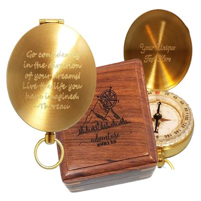 Engraved Compass with Thoreau's Go Confidently Quote (Personalized Compass & Box)