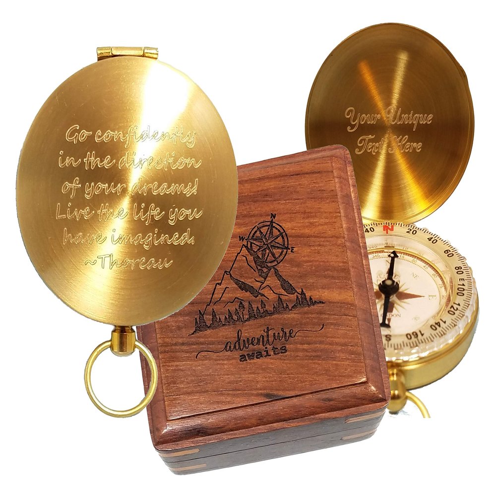 Engraved Compass with Thoreau's Go Confidently Quote (Personalized Compass & Box)
