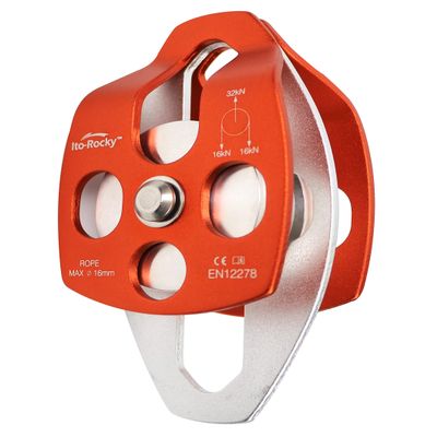 Ito Rocky Double Sheave Pulley 32 kN CE Certified Rescue Climbing Gear with Swing Plate for Progress Capture System Rigging Hauling Arborist Tree Climbing
