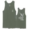 0153. Good Vibe Society Bones Hand Shaka Cool Vintage Graphic Men's Fitted Tank Top (Olive, 2X-Large) view 1