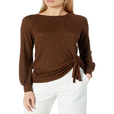 A. Byer Junior's Tie Front Long Sleeve Top, Cognac, X-Large