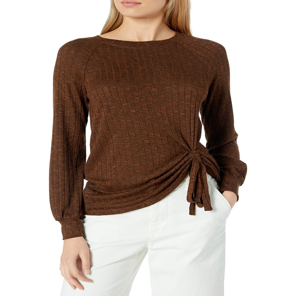 A. Byer Junior's Tie Front Long Sleeve Top, Cognac, X-Large
