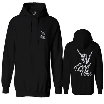 0153. Good Vibe Society Bones Hand Shaka Cool Vintage Graphic Sweatshirt Pullover Hoodie (Black, X-Large)