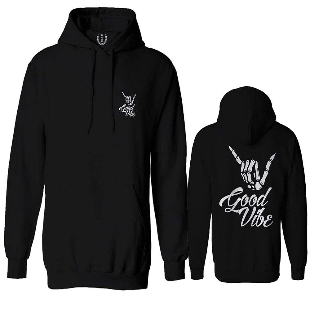 0153. Good Vibe Society Bones Hand Shaka Cool Vintage Graphic Sweatshirt Pullover Hoodie (Black, X-Large)