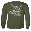 0153. Good Vibe Society Bones Hand Shaka Cool Vintage Graphic Men's Long Sleeve t Shirt (Olive, 2X Large) view 3