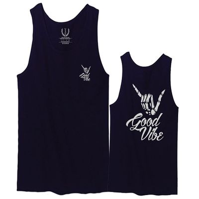0153. Good Vibe Society Bones Hand Shaka Cool Vintage Graphic Men's Tank Top (Navy Blue, 2X-Large)