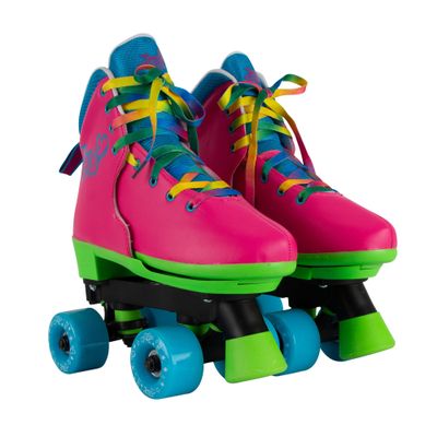 Circle Society Adjustable Roller Skates for Girls, JoJo Siwa Rainbow Design Classic Kids' Skates, Sizes 12-3, Ideal for Indoor & Outdoor Skating Fun
