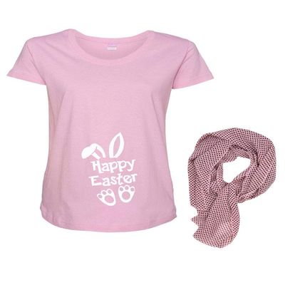 PandoraTees Maternity Easter Short Sleeve T-Shirt - Happy Easter, Pink, XL