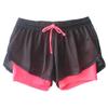 JOFOW Womens Sports Shorts Solid Mesh Patchwork Fake 2PC Mini Pants Breathable Quick Dry Loose Comfy Workout Running Joggers (S,Black & Hot Pink) view 1