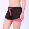 JOFOW Womens Sports Shorts Solid Mesh Patchwork Fake 2PC Mini Pants Breathable Quick Dry Loose Comfy Workout Running Joggers (S,Black & Hot Pink) view 2