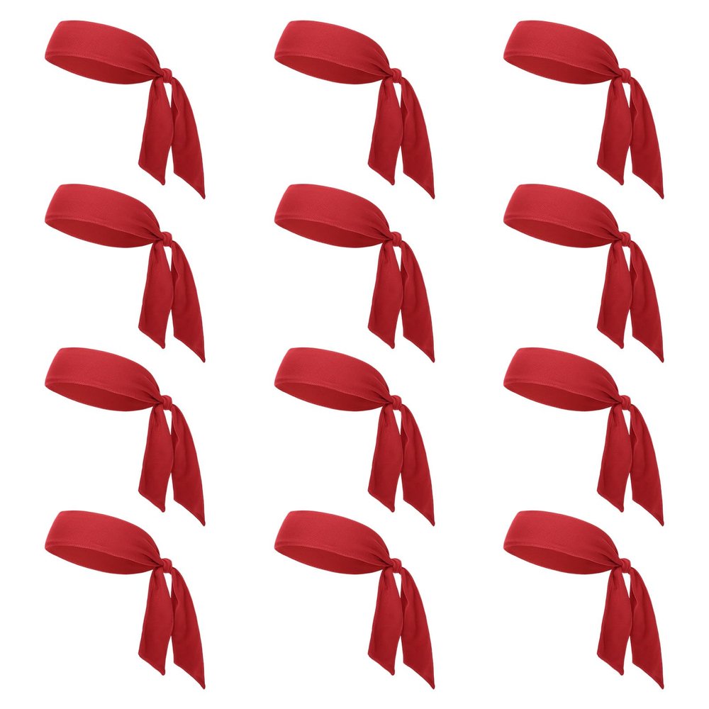 GOGO 12 Pack Head Tie Sports Headbands, Tie Back Headband for Tennis Running - Red