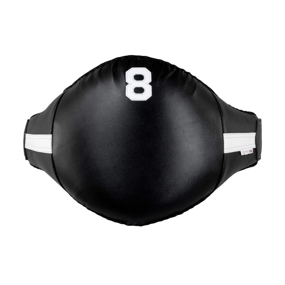 Combat Corner 8 Muay Thai Belly Pad | Boxing Muay Thai MMA Kickboxing Training Kick Shield Rib Guard Body Protector | Black (White Stripe) | Large
