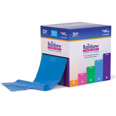 50 Yard roll Latex-Free Norco Rainbow Resistance Band, No Powder, No Odor. 5 Levels Light to Super Heavy. Use for Rehabilitation, Physical Therapy, Home-Gym Exercise, Fitness, Strength. Blue Level 4.