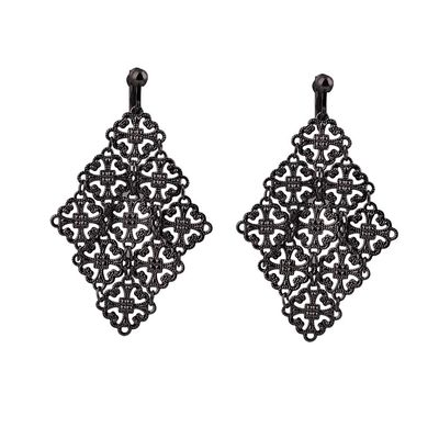 Handmade Gold Color Hollow-out Pattern Dangle Drop Earrings and Clip on Earrings No Pierced for Women (Gun black clip -on)