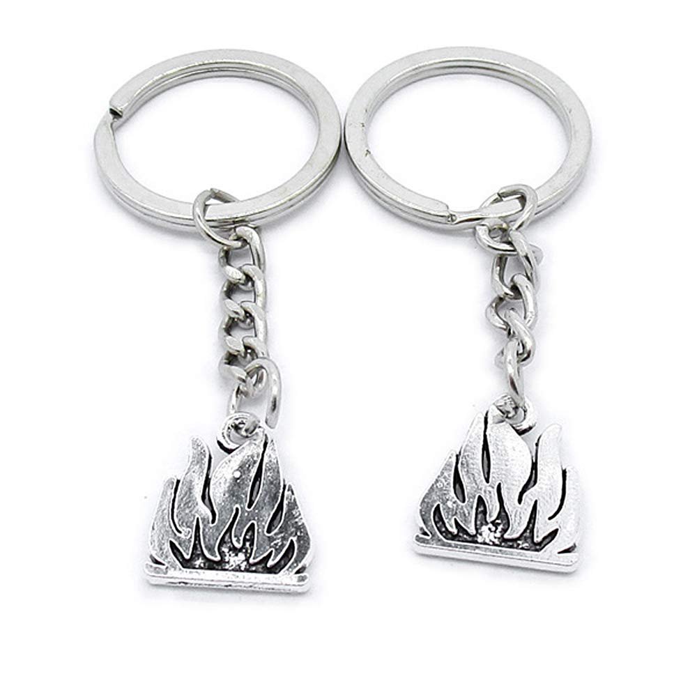 50 Items Metal Keychain Keyring Key Tags Chains Rings Jewelry Bag Charms WY3C2 Flame Blaze Fire
