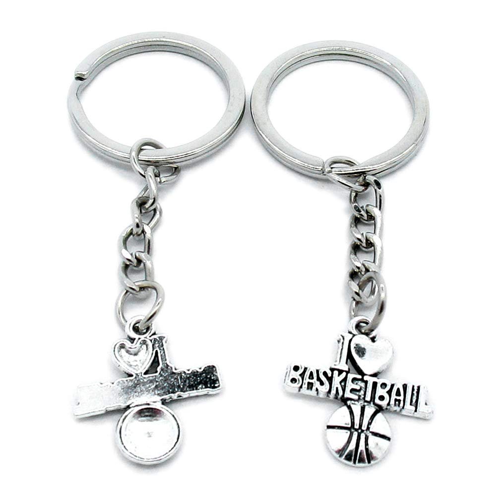 1 Item Metal Keychain Keyring Key Tags Chains Rings Jewelry Bag Charms M9FU1 I Love Basketball
