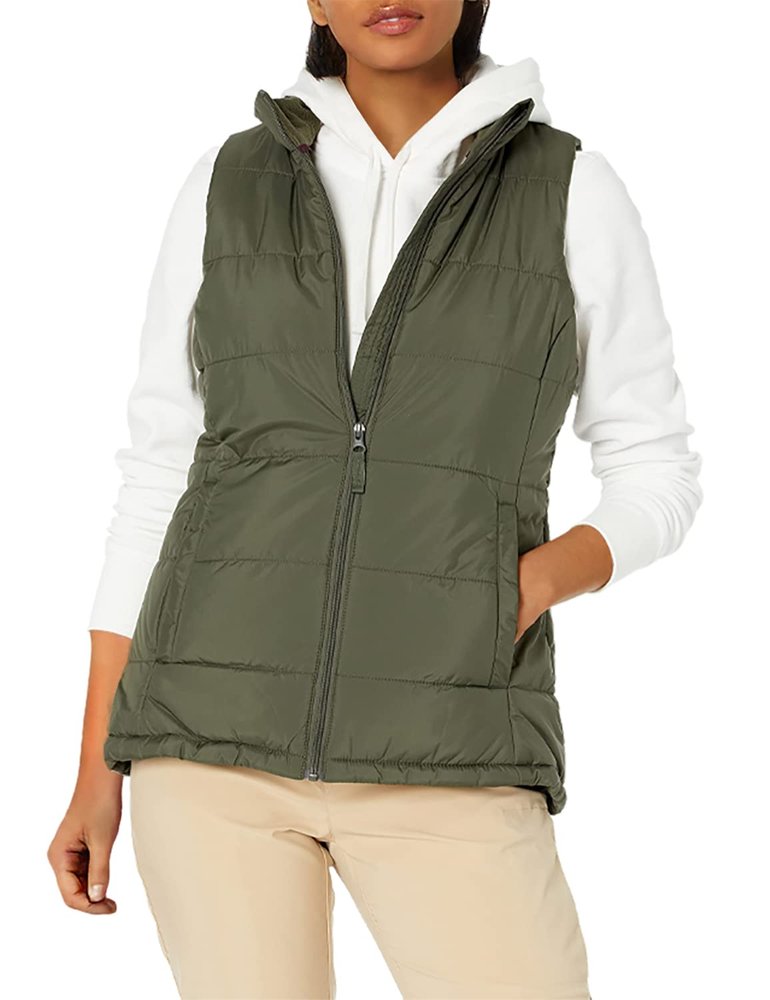 Amazon Essentials Women's Mid-Weight Puffer Vest, Olive, X-Large