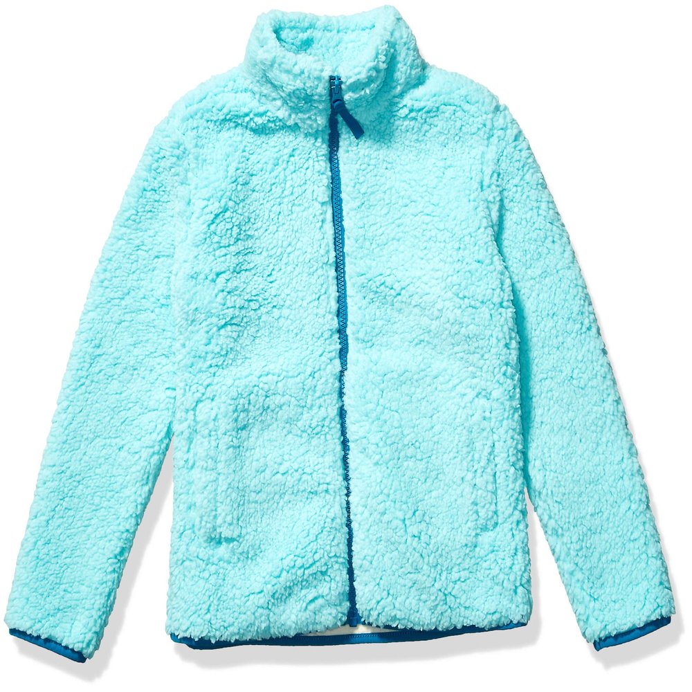 Amazon Essentials Girls' Sherpa Fleece Full-Zip Jacket, Aqua Blue, X-Small
