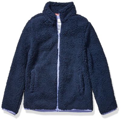 Amazon Essentials Girls' Sherpa Fleece Full-Zip Jackets, Washed Navy, 3T
