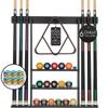 BILLIARDS XPRESS Pool Cue Rack - Pool Stick Holder Wall Mount With 16 Ball Holders & 6 Pack Of Chalk - Rubber Circle Pads & Large Clips Prevent Damage - Billiard Table Accessories For Man Cave (Black) view 1