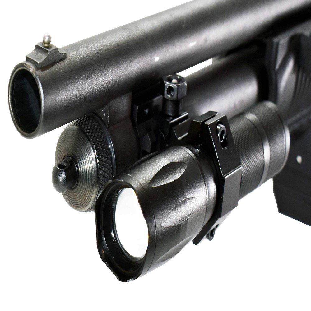Trinity 1000 Lumen Tactical Flashlight Compatible with Mossberg 590A1  Picatinny Rail Shotgun Light with Magazine Tube Mount Black
