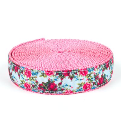 Country Brook Design - Vintage Roses Ribbon on Pink Nylon Webbing (3/4 Inch, 5 Yards)
