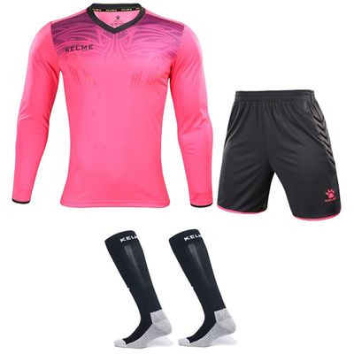 KELME Soccer Goalkeeper Jersey Uniform Kit - Mens Padded Football Goalie Jersey - Padded Shirt, Shorts and Socks Kids and Adult Sizes (Kids 6, Pink)