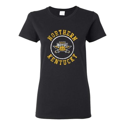 UGP Campus Apparel LS04 - Northern Kentucky Norse Distressed Circle Logo Womens T-Shirt - 2X-Large - Black