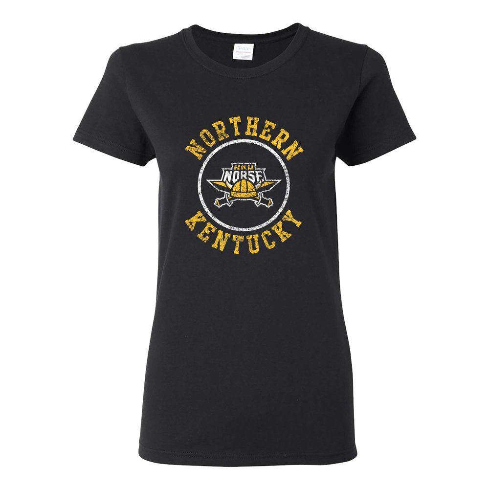 UGP Campus Apparel LS04 - Northern Kentucky Norse Distressed Circle Logo Womens T-Shirt - 2X-Large - Black