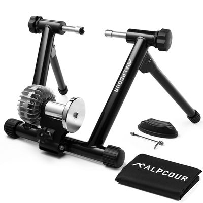 Alpcour Fluid Bike Trainer Stand for Indoor Riding  Portable Foldable Stainless Steel Trainer, Noise Reduction, Progressive Resistance, Dual-Lock System  Road & Mountain Bikes' Stationary Exercise