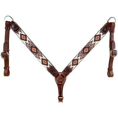 CIRCLE Y Flat Infinity Beaded Breast Collar - Durable Lightweight Adjustable Double-Ply Leather Western Horse Breast Collar with Stainless Steel Hardware