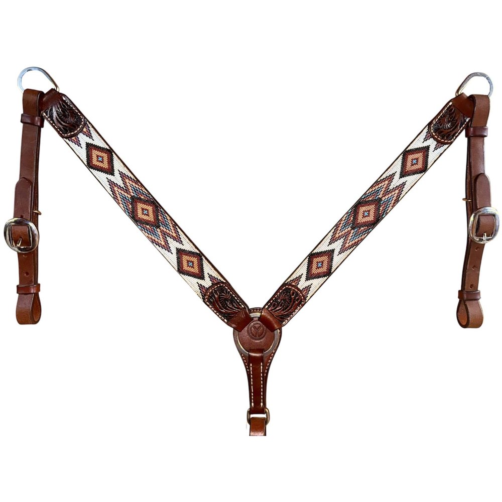 CIRCLE Y Flat Infinity Beaded Breast Collar - Durable Lightweight Adjustable Double-Ply Leather Western Horse Breast Collar with Stainless Steel Hardware