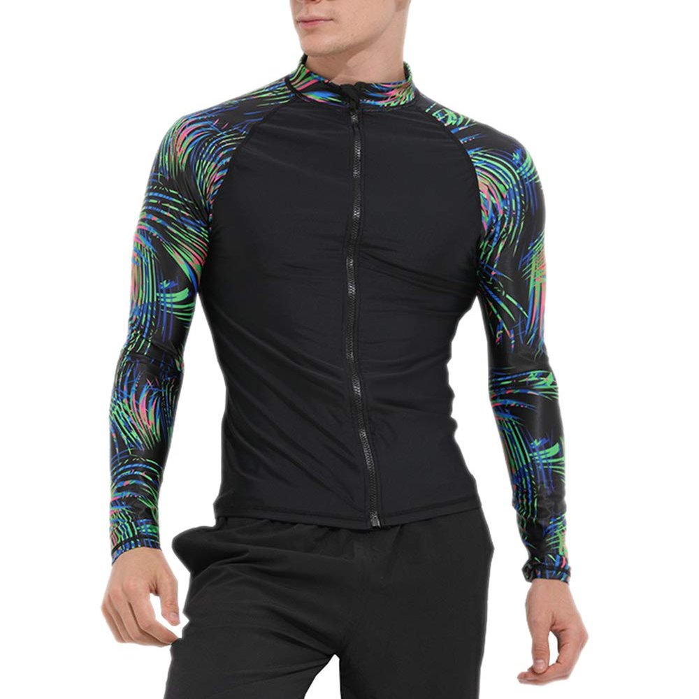 BIKMAN Diving Suit Men's Long-Sleeved Quick-Drying Sun Protection Surfing Rahguard (Black, XL)